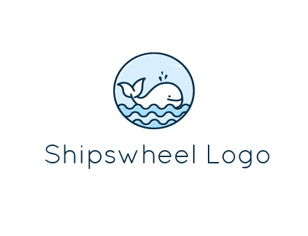 line art cute whale in sea in circle