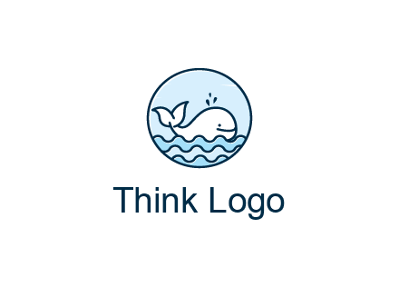 line art cute whale in sea in circle