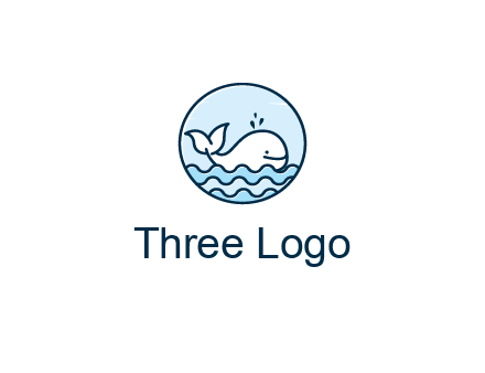line art cute whale in sea in circle