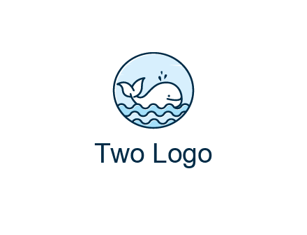 line art cute whale in sea in circle