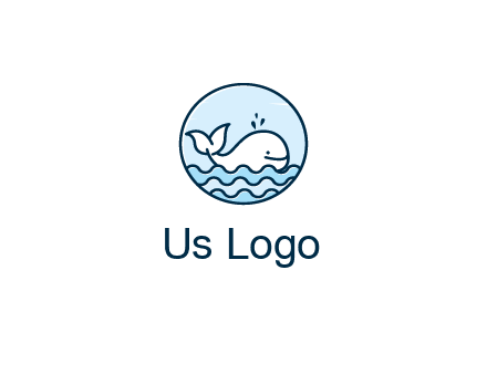 line art cute whale in sea in circle