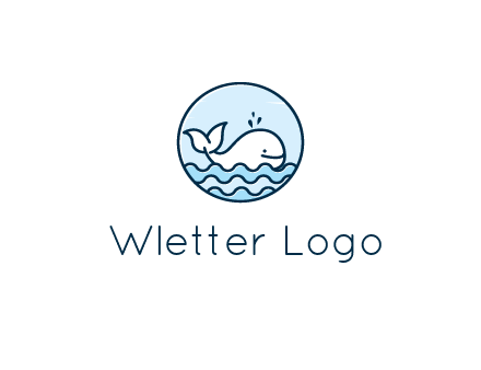 line art cute whale in sea in circle
