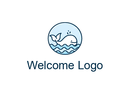 line art cute whale in sea in circle