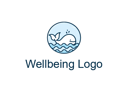 line art cute whale in sea in circle
