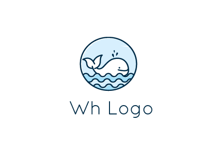 line art cute whale in sea in circle