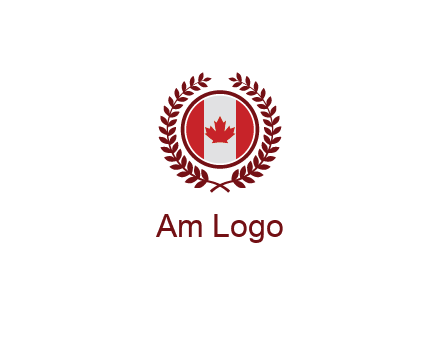 Canada flag in circle with leaves around