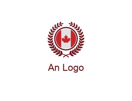 Canada flag in circle with leaves around