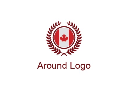 Canada flag in circle with leaves around