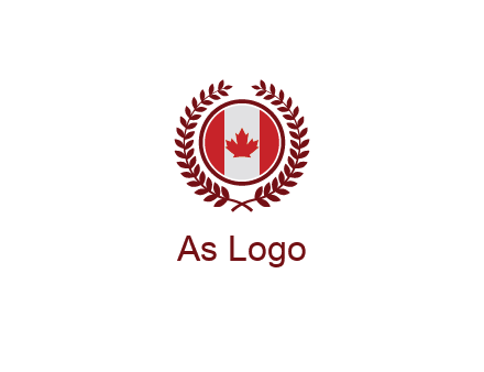 Canada flag in circle with leaves around
