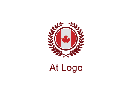 Canada flag in circle with leaves around