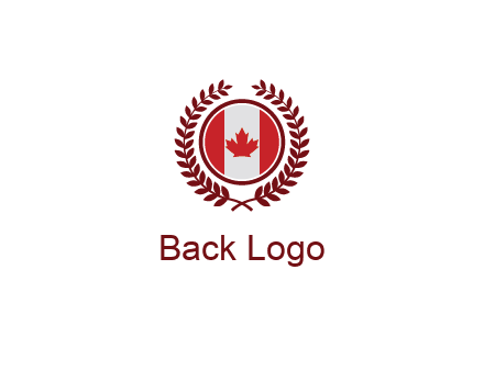 Canada flag in circle with leaves around