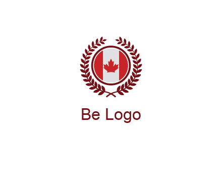 Canada flag in circle with leaves around