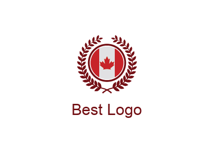 Canada flag in circle with leaves around