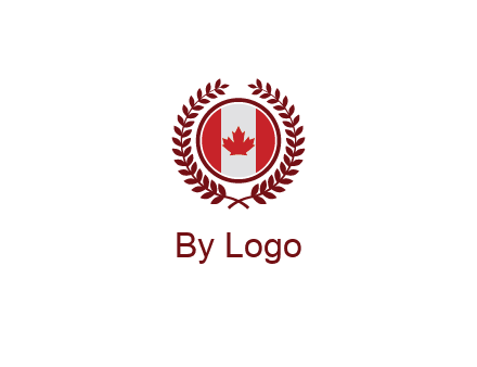 Canada flag in circle with leaves around