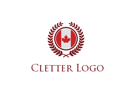Canada flag in circle with leaves around