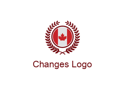 Canada flag in circle with leaves around