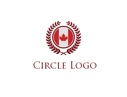 Canada flag in circle with leaves around