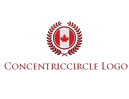 Canada flag in circle with leaves around