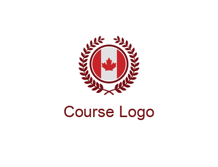 Canada flag in circle with leaves around