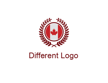 Canada flag in circle with leaves around
