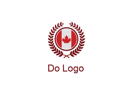 Canada flag in circle with leaves around