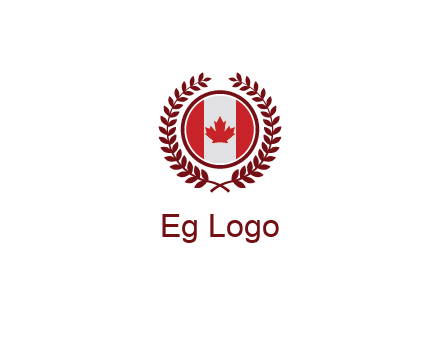 Canada flag in circle with leaves around