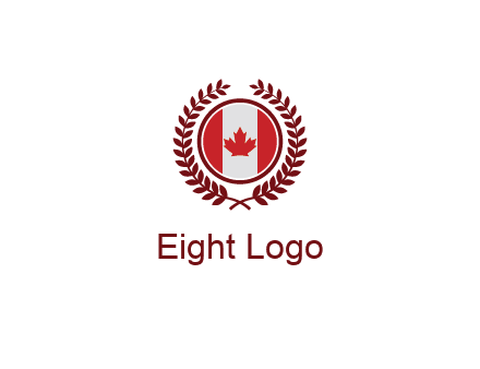 Canada flag in circle with leaves around