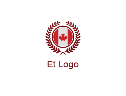 Canada flag in circle with leaves around