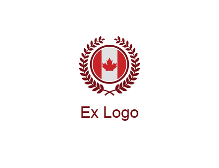 Canada flag in circle with leaves around