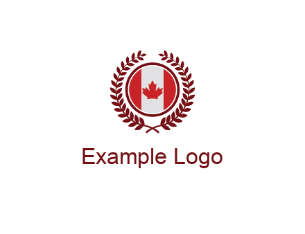 Canada flag in circle with leaves around