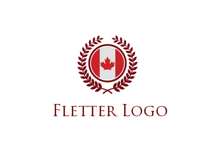 Canada flag in circle with leaves around