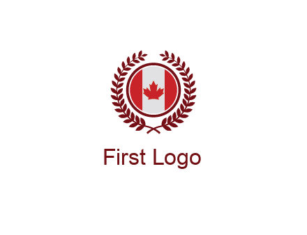Canada flag in circle with leaves around