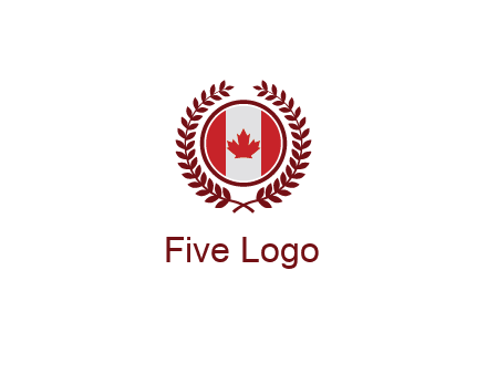 Canada flag in circle with leaves around