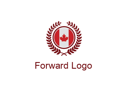 Canada flag in circle with leaves around