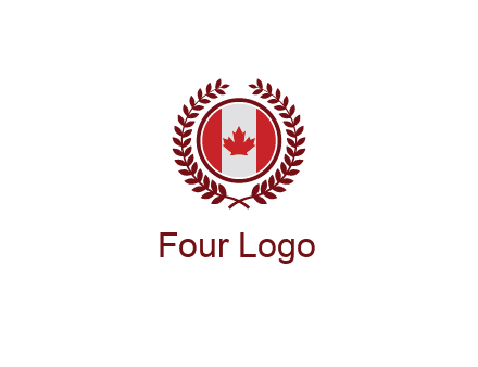 Canada flag in circle with leaves around