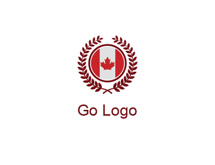 Canada flag in circle with leaves around