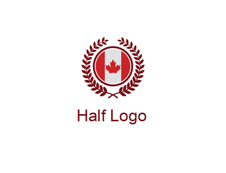 Canada flag in circle with leaves around