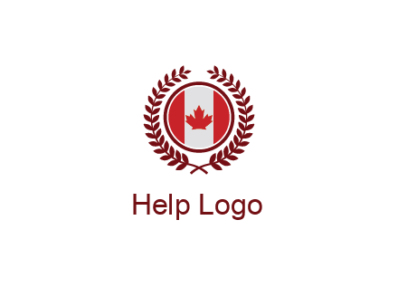Canada flag in circle with leaves around