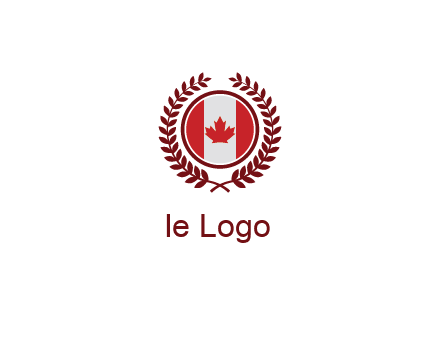 Canada flag in circle with leaves around
