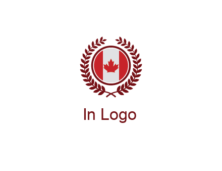 Canada flag in circle with leaves around