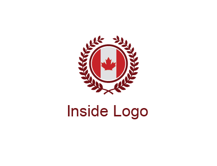 Canada flag in circle with leaves around