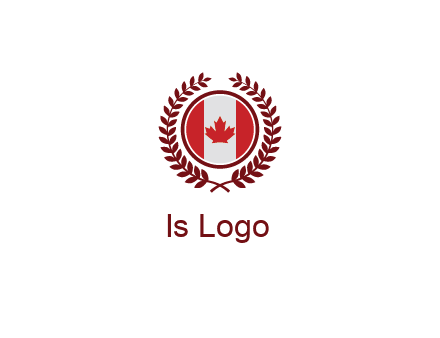 Canada flag in circle with leaves around