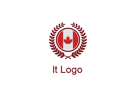Canada flag in circle with leaves around