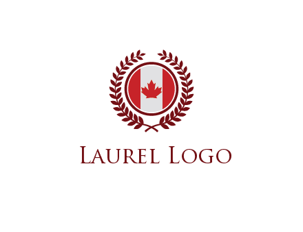 Canada flag in circle with leaves around
