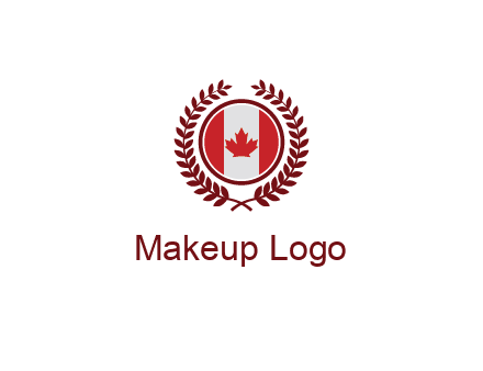 Canada flag in circle with leaves around