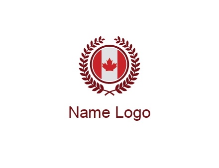 Canada flag in circle with leaves around
