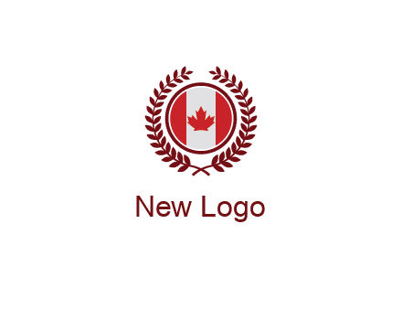 Canada flag in circle with leaves around