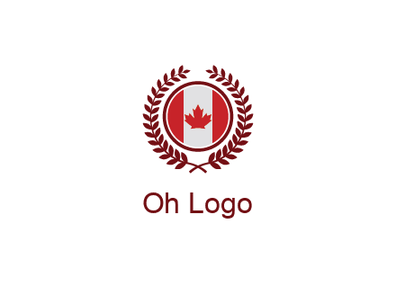 Canada flag in circle with leaves around