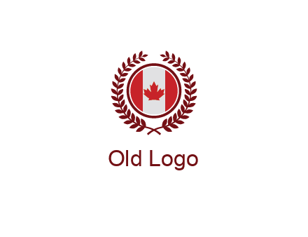Canada flag in circle with leaves around