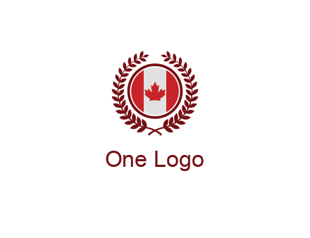 Canada flag in circle with leaves around